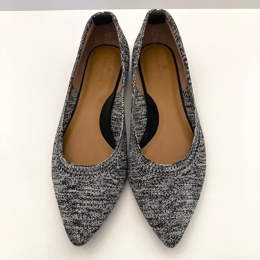Caslon Knit Flats Pointed Toe Black White Mottled Womens 6M Stretch